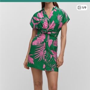 MANGO NWT Tropical Shirt Dress Green and Pink Size 4